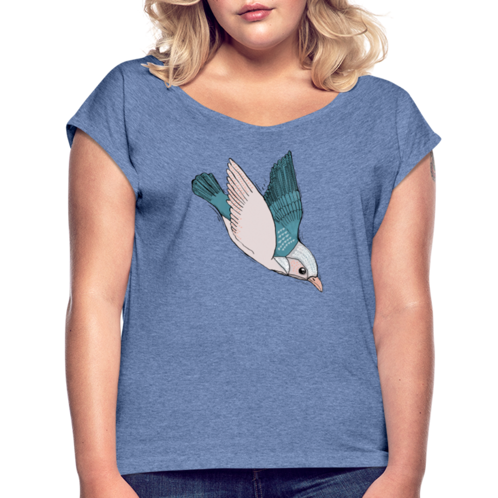 Frauen T-Shirt mit gerollten Ärmeln - "Vogel im Sturzflug" - Hinter dem Mond