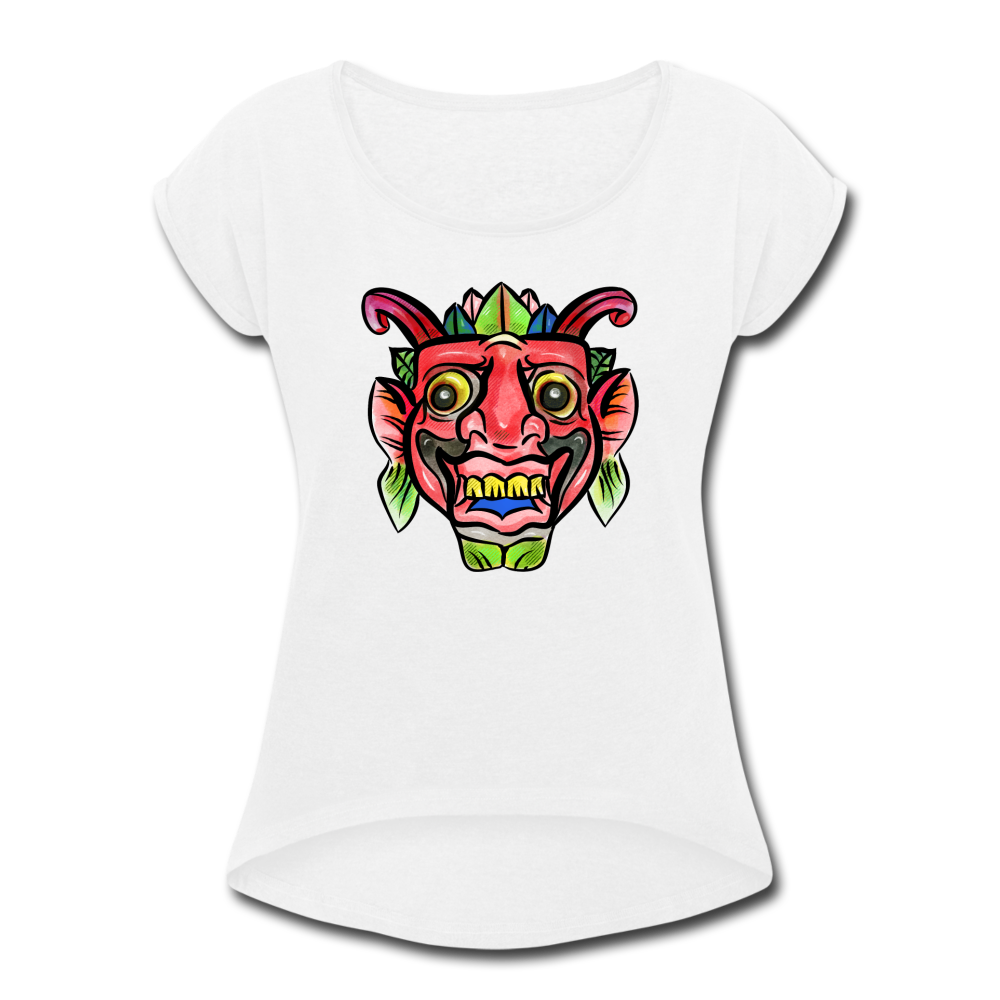 Frauen T-Shirt mit gerollten Ärmeln - "Bunte Maske" - Hinter dem Mond