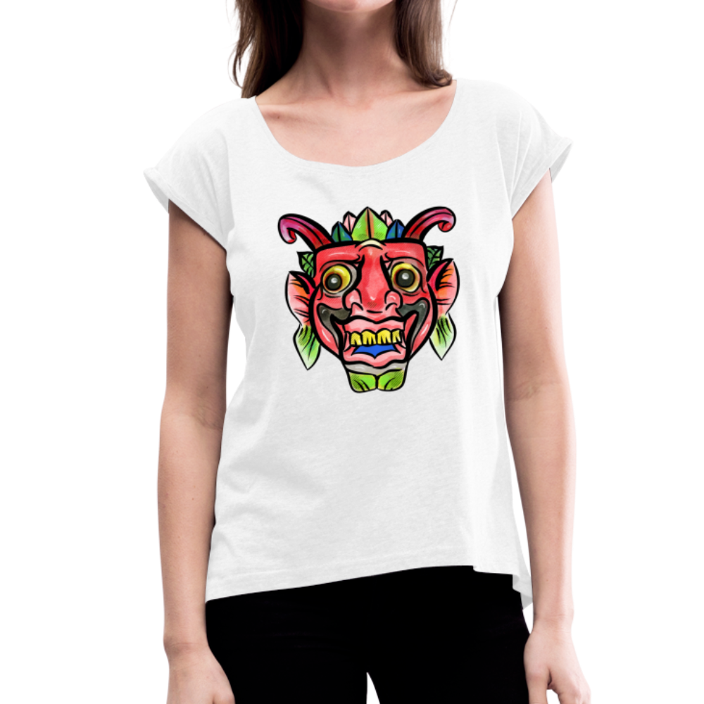 Frauen T-Shirt mit gerollten Ärmeln - "Bunte Maske" - Hinter dem Mond