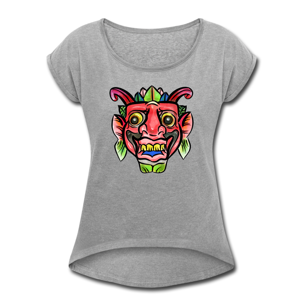 Frauen T-Shirt mit gerollten Ärmeln - "Bunte Maske" - Hinter dem Mond