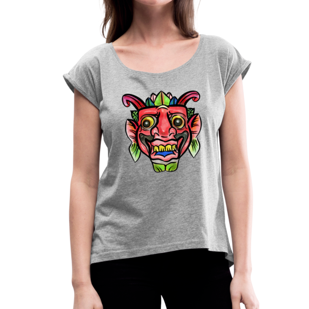 Frauen T-Shirt mit gerollten Ärmeln - "Bunte Maske" - Hinter dem Mond