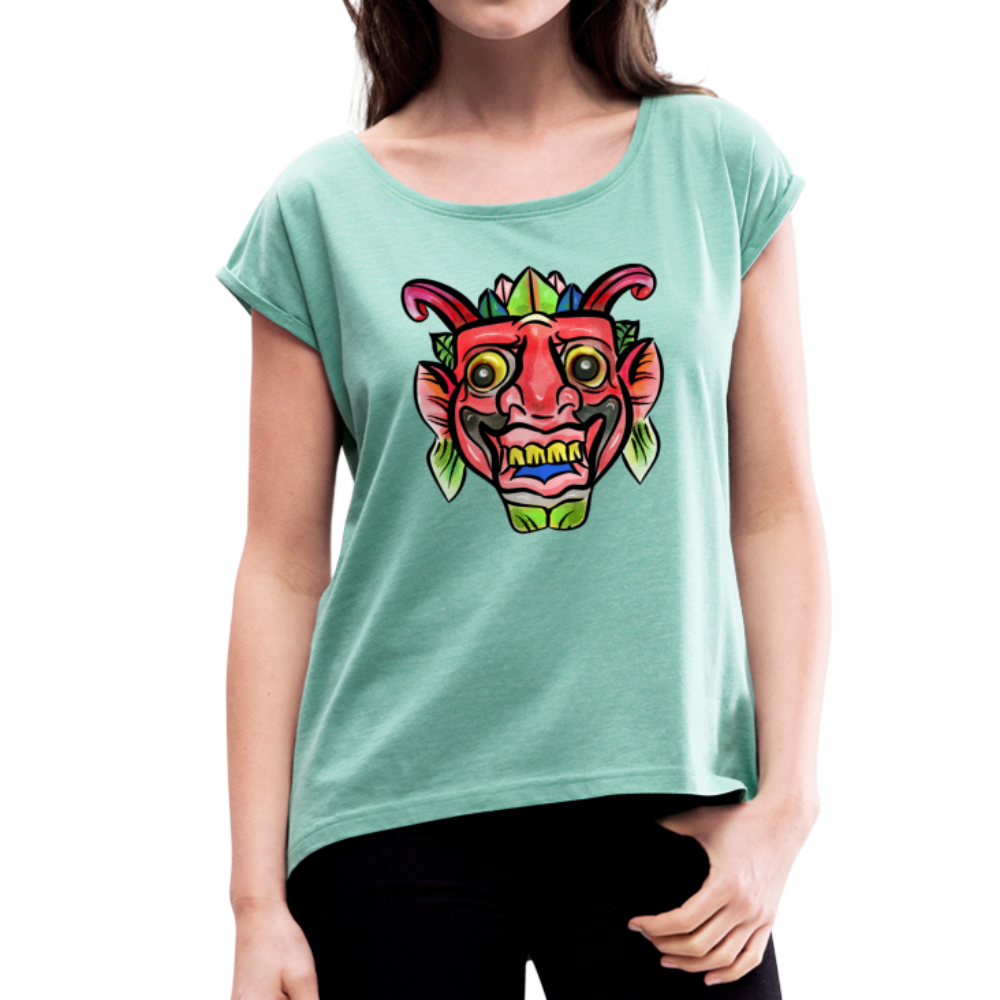 Frauen T-Shirt mit gerollten Ärmeln - "Bunte Maske" - Hinter dem Mond