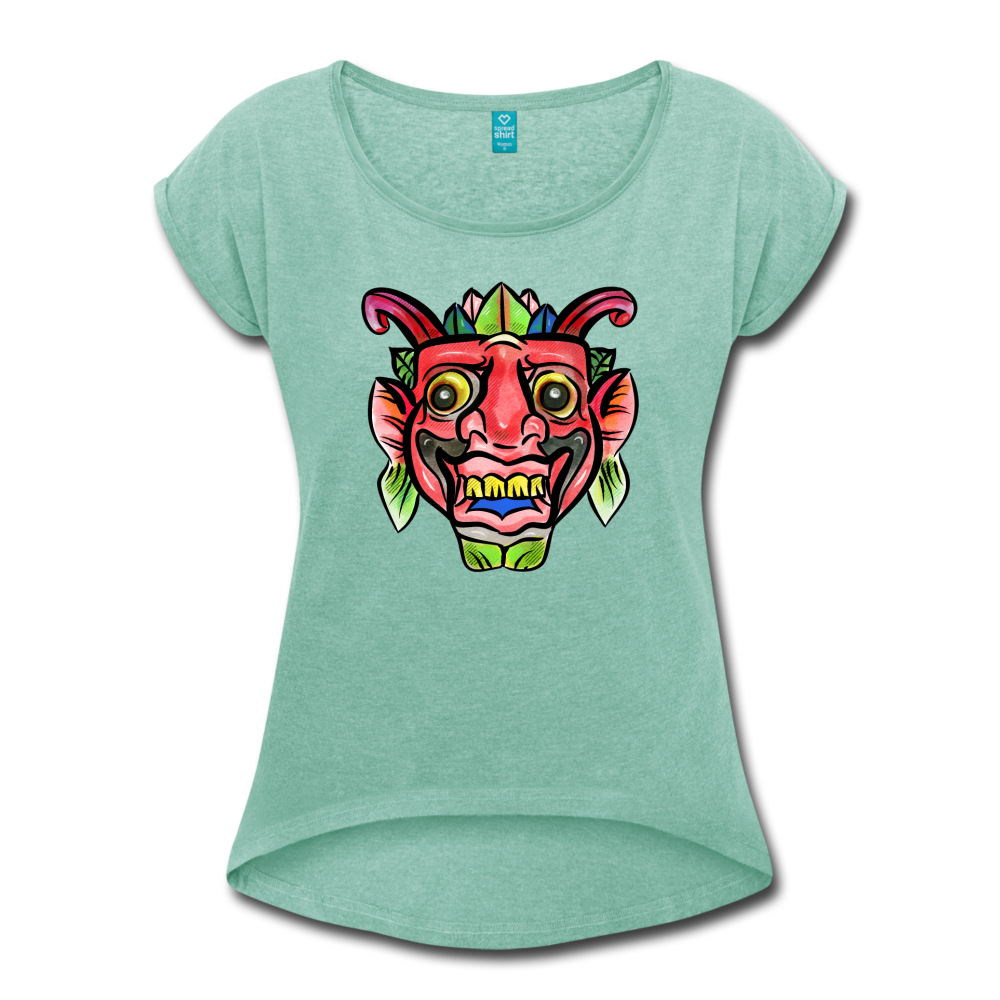 Frauen T-Shirt mit gerollten Ärmeln - "Bunte Maske" - Hinter dem Mond
