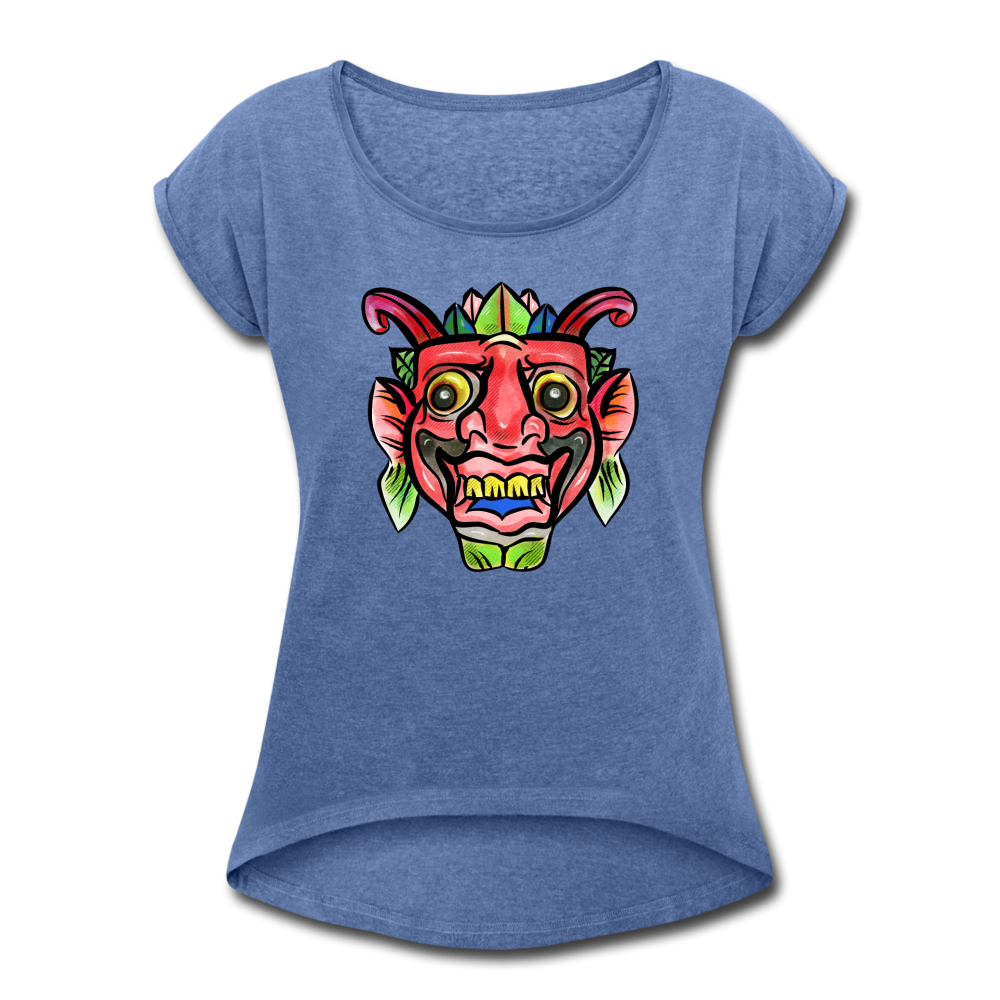 Frauen T-Shirt mit gerollten Ärmeln - "Bunte Maske" - Hinter dem Mond