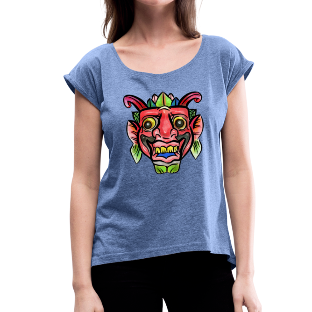 Frauen T-Shirt mit gerollten Ärmeln - "Bunte Maske" - Hinter dem Mond