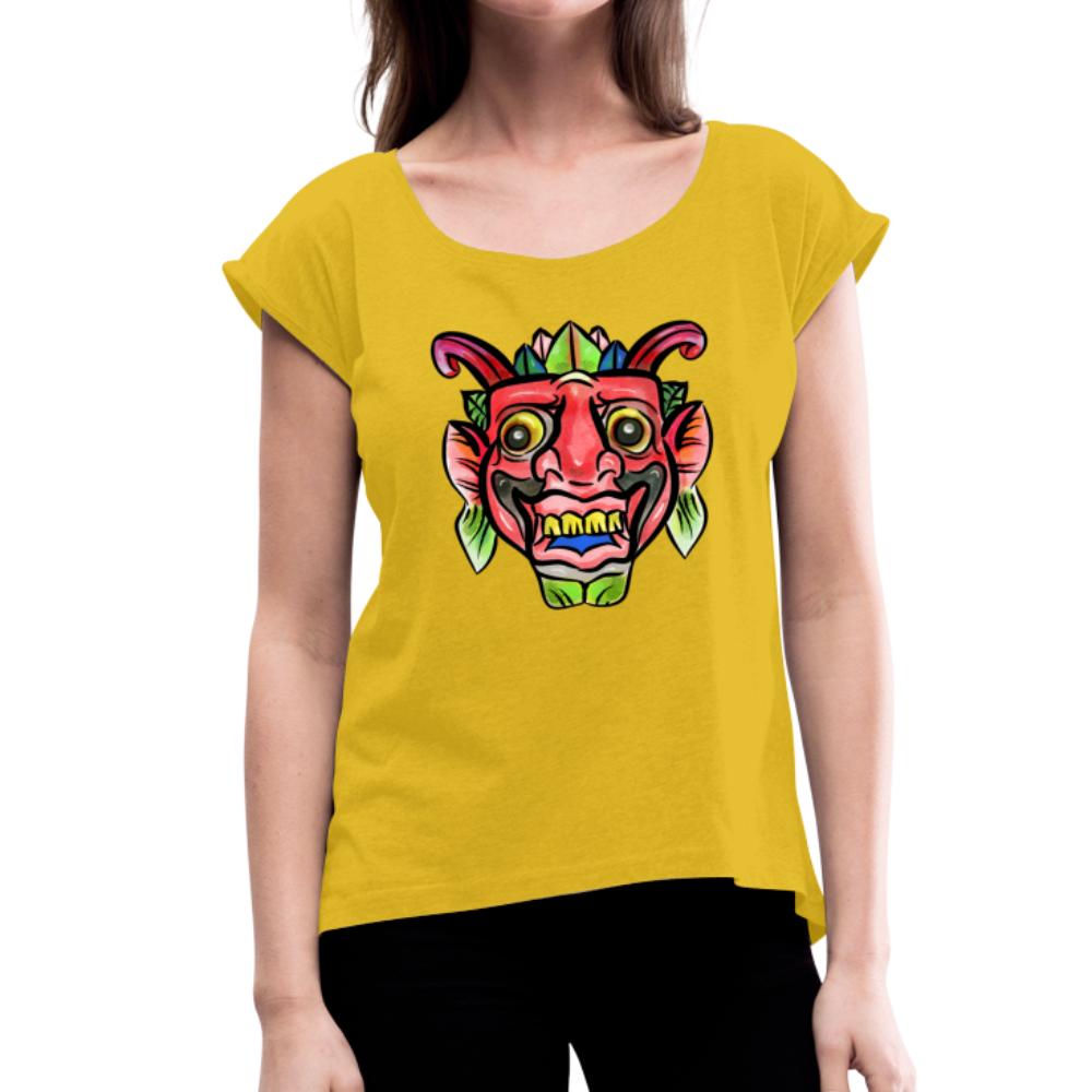 Frauen T-Shirt mit gerollten Ärmeln - "Bunte Maske" - Hinter dem Mond