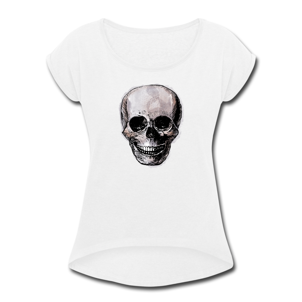 Frauen T-Shirt mit gerollten Ärmeln - "Totenkopf in Tinte" - Hinter dem Mond