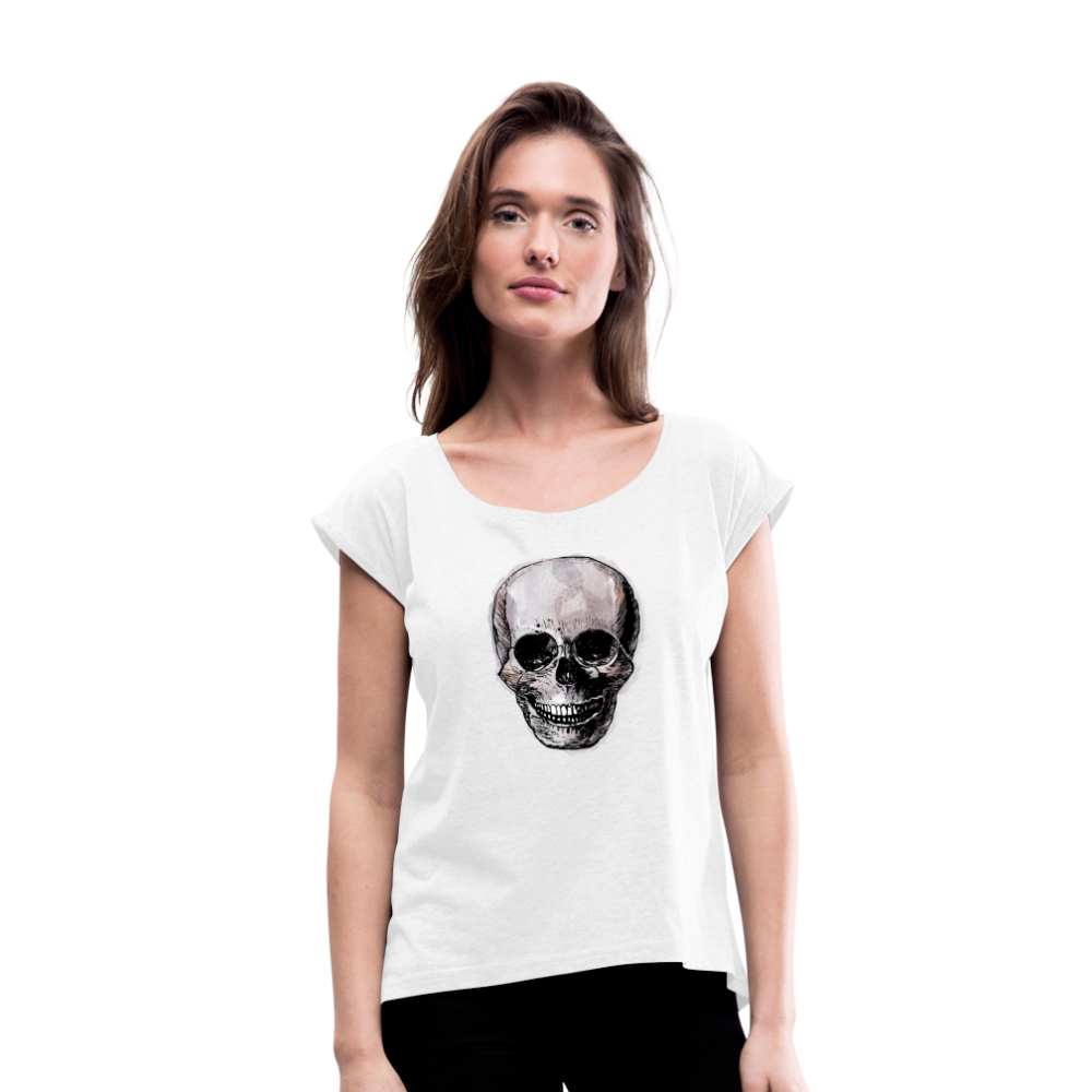Frauen T-Shirt mit gerollten Ärmeln - "Totenkopf in Tinte" - Hinter dem Mond