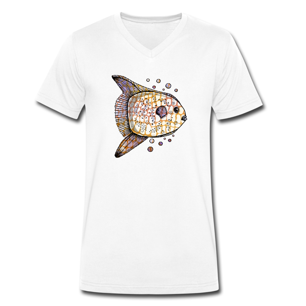 Männer Bio-T-Shirt mit V-Ausschnitt - "Fantastischer Mondfisch" - Hinter dem Mond