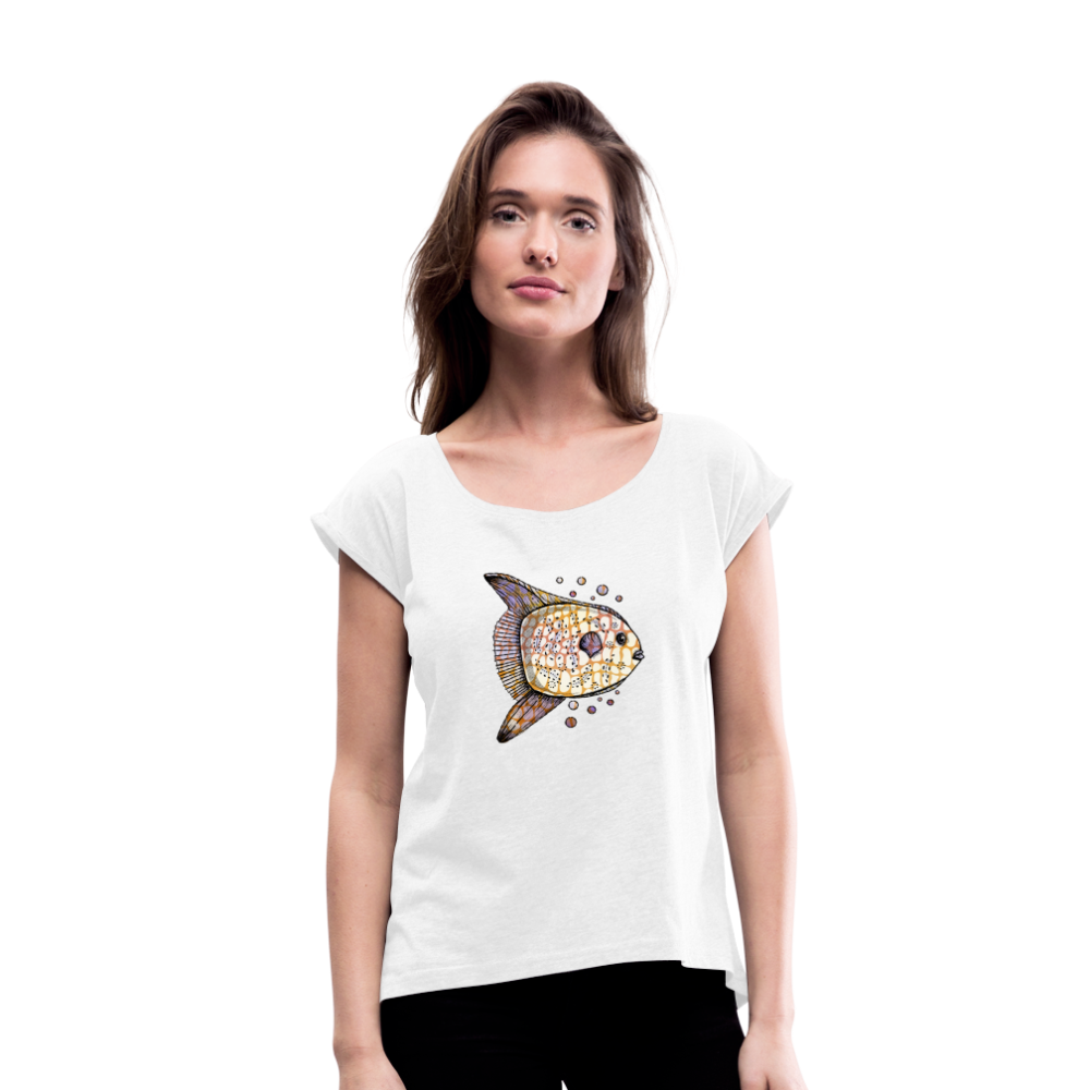 Frauen T-Shirt mit gerollten Ärmeln - "Fantastischer Mondfisch" - Hinter dem Mond