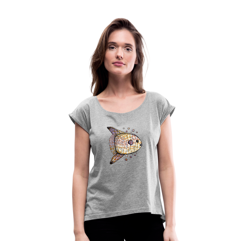 Frauen T-Shirt mit gerollten Ärmeln - "Fantastischer Mondfisch" - Hinter dem Mond