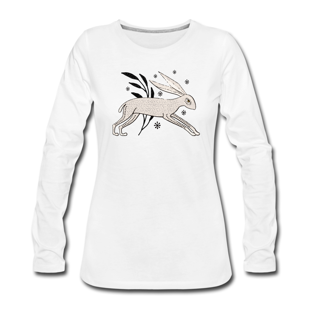 Frauen Premium Langarmshirt - "Winterhase" - Hinter dem Mond