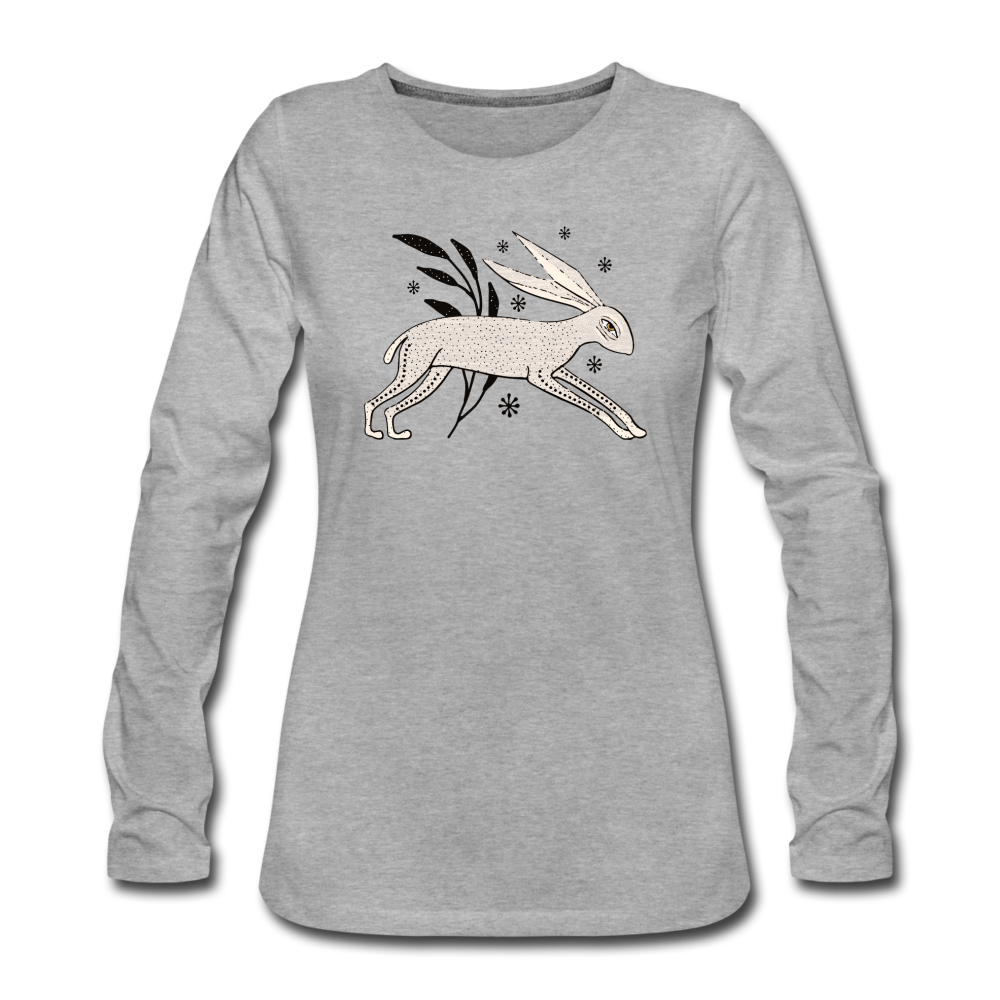 Frauen Premium Langarmshirt - "Winterhase" - Hinter dem Mond