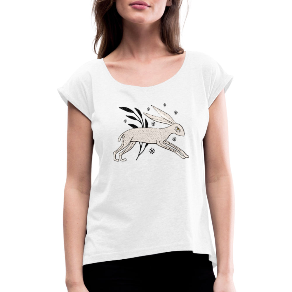 Frauen T-Shirt mit gerollten Ärmeln - "Winterhase" - Hinter dem Mond