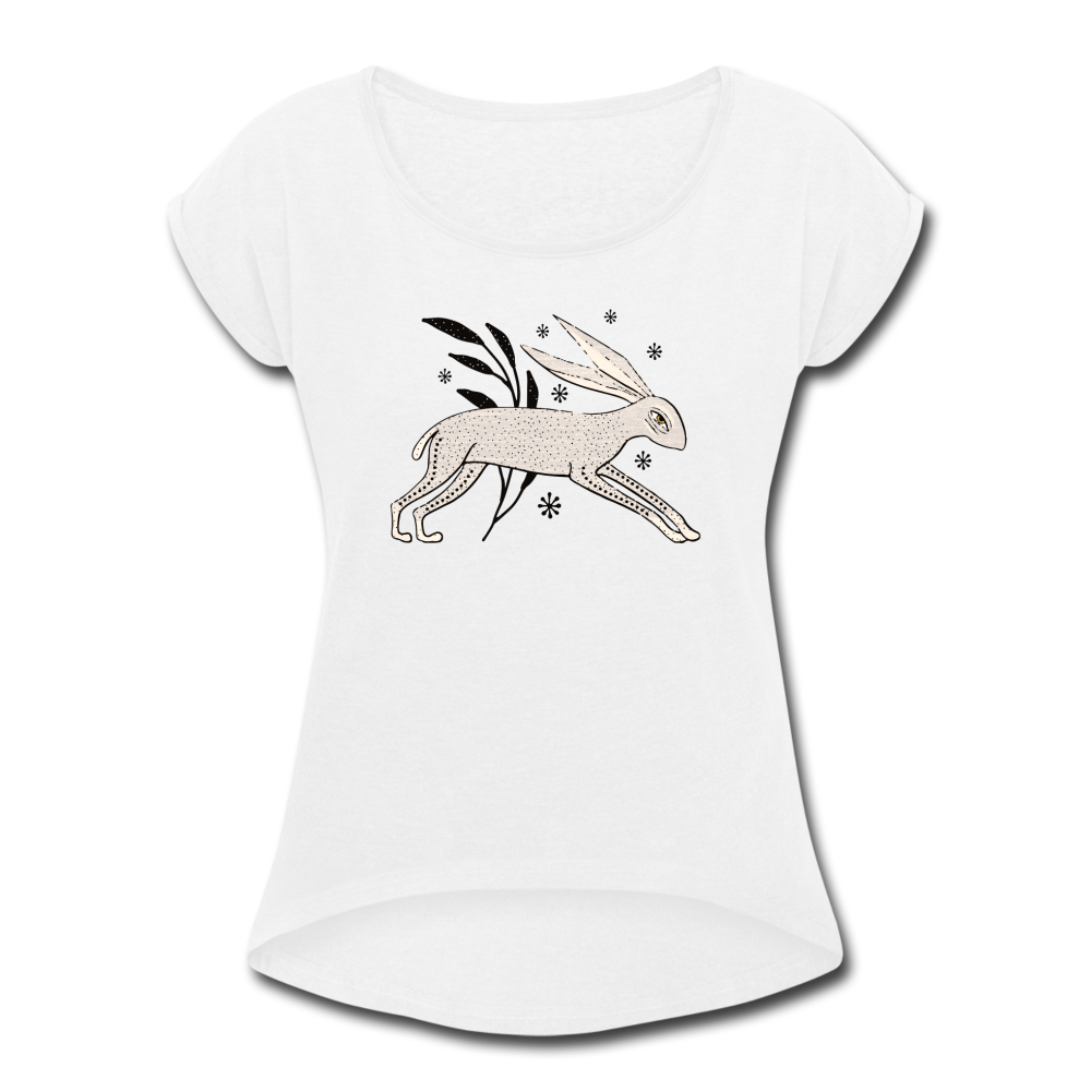 Frauen T-Shirt mit gerollten Ärmeln - "Winterhase" - Hinter dem Mond