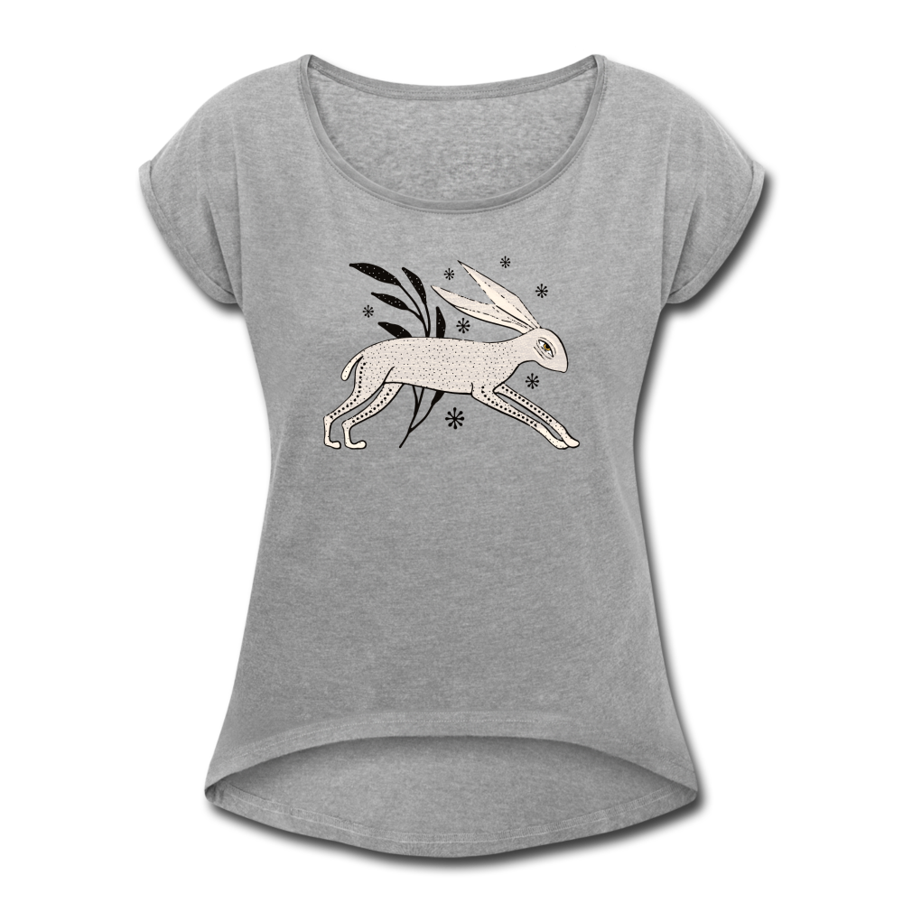 Frauen T-Shirt mit gerollten Ärmeln - "Winterhase" - Hinter dem Mond