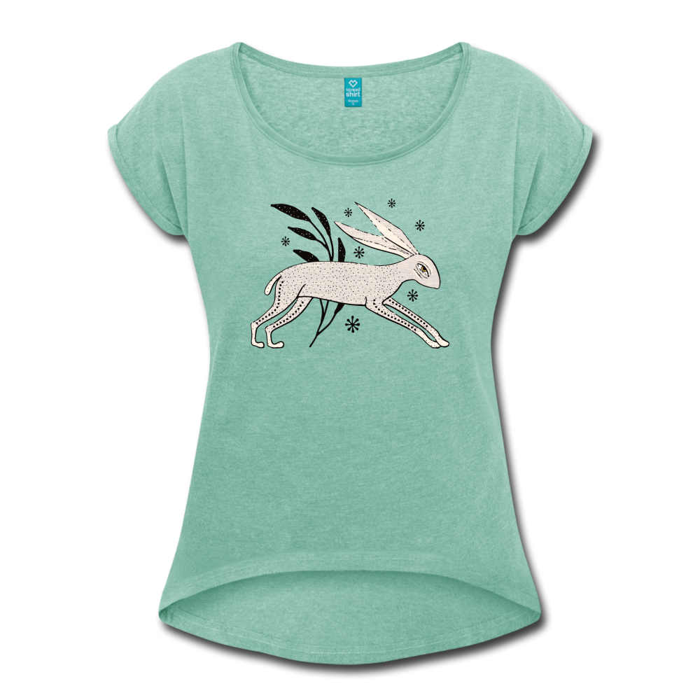 Frauen T-Shirt mit gerollten Ärmeln - "Winterhase" - Hinter dem Mond