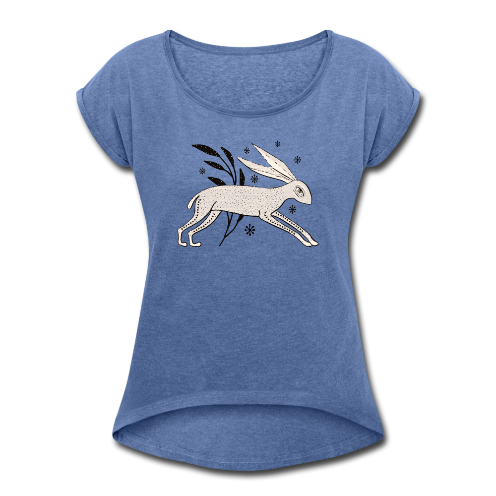 Frauen T-Shirt mit gerollten Ärmeln - "Winterhase" - Hinter dem Mond