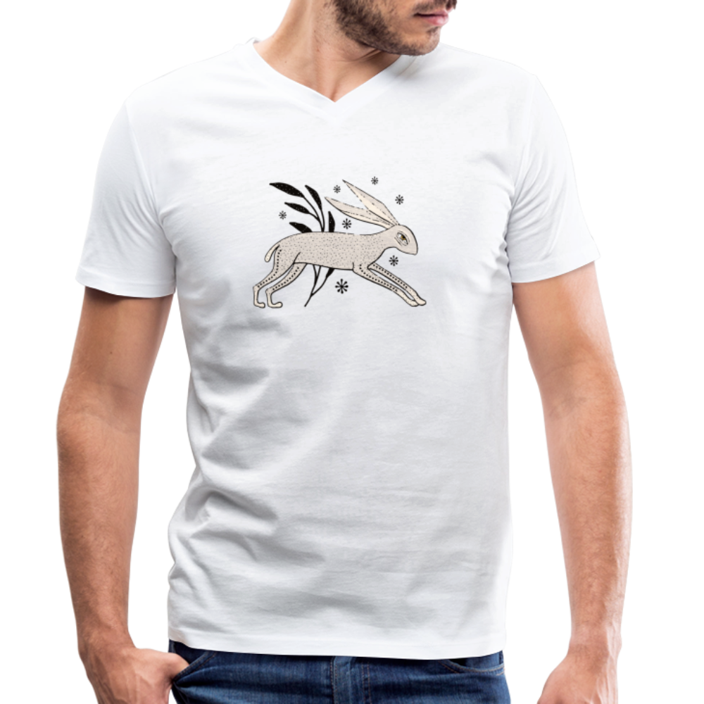 Männer Bio-T-Shirt mit V-Ausschnitt "Winterhase" - Hinter dem Mond