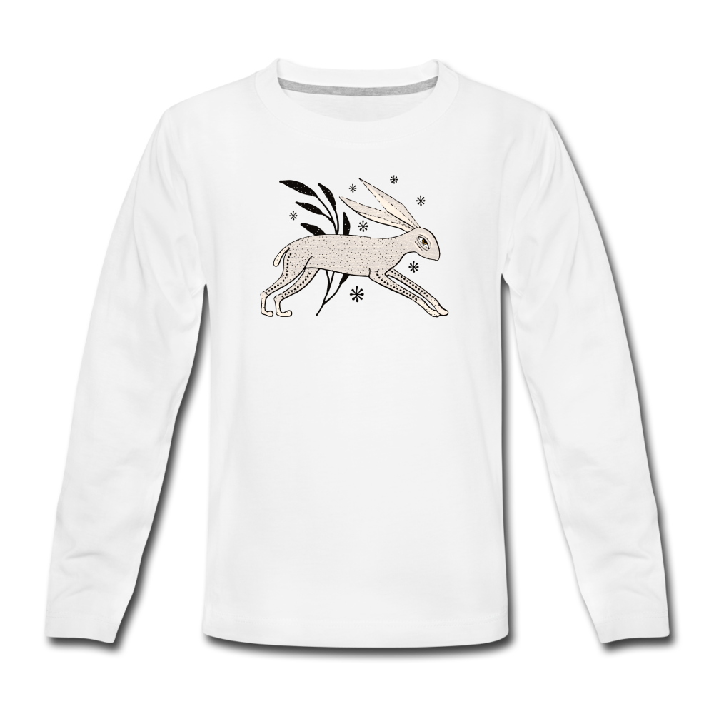Teenager Premium Langarmshirt - "Winterhase" - Hinter dem Mond
