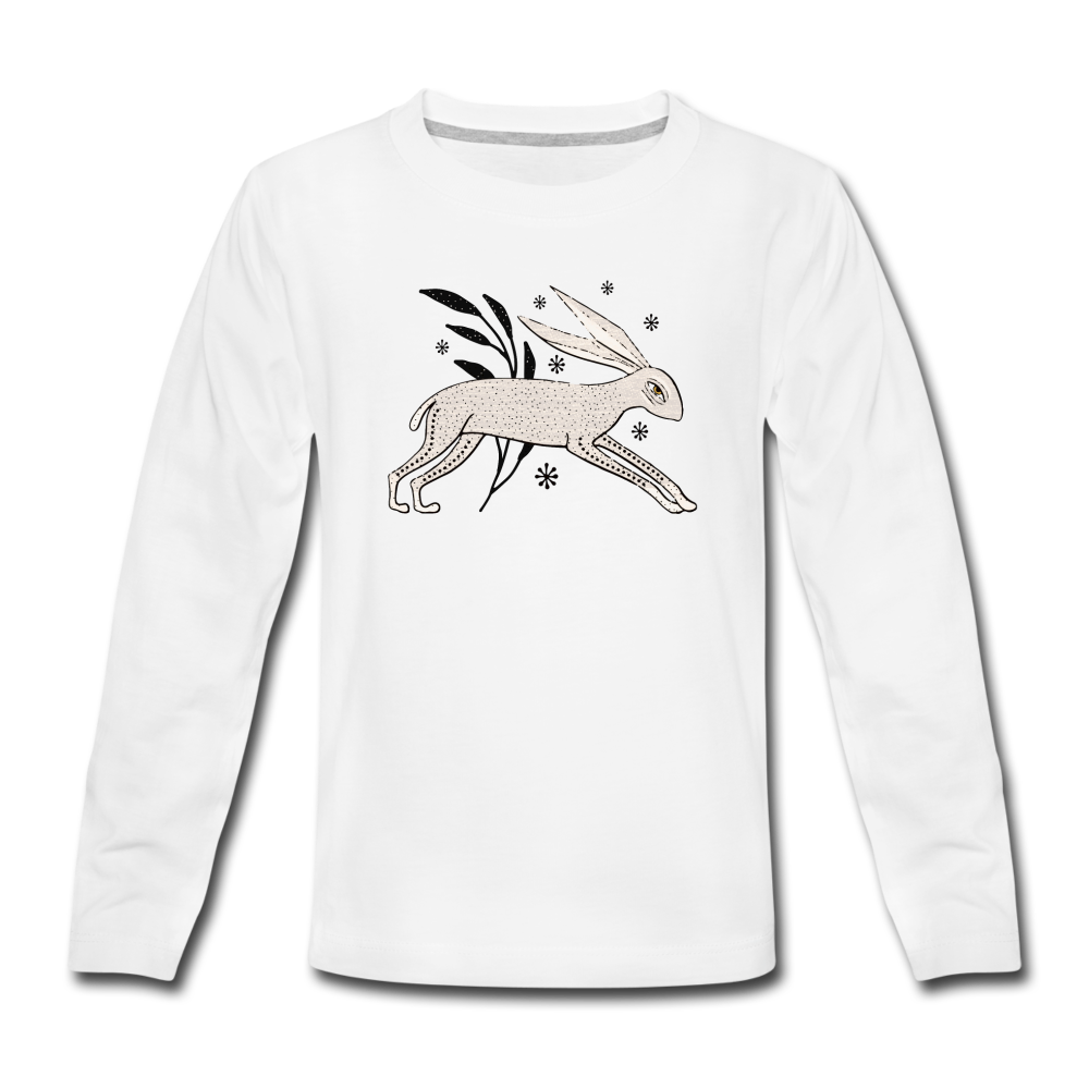 Kinder Premium Langarmshirt - "Winterhase" - Hinter dem Mond