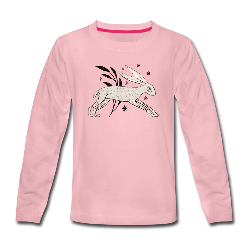 Kinder Premium Langarmshirt - "Winterhase" - Hinter dem Mond