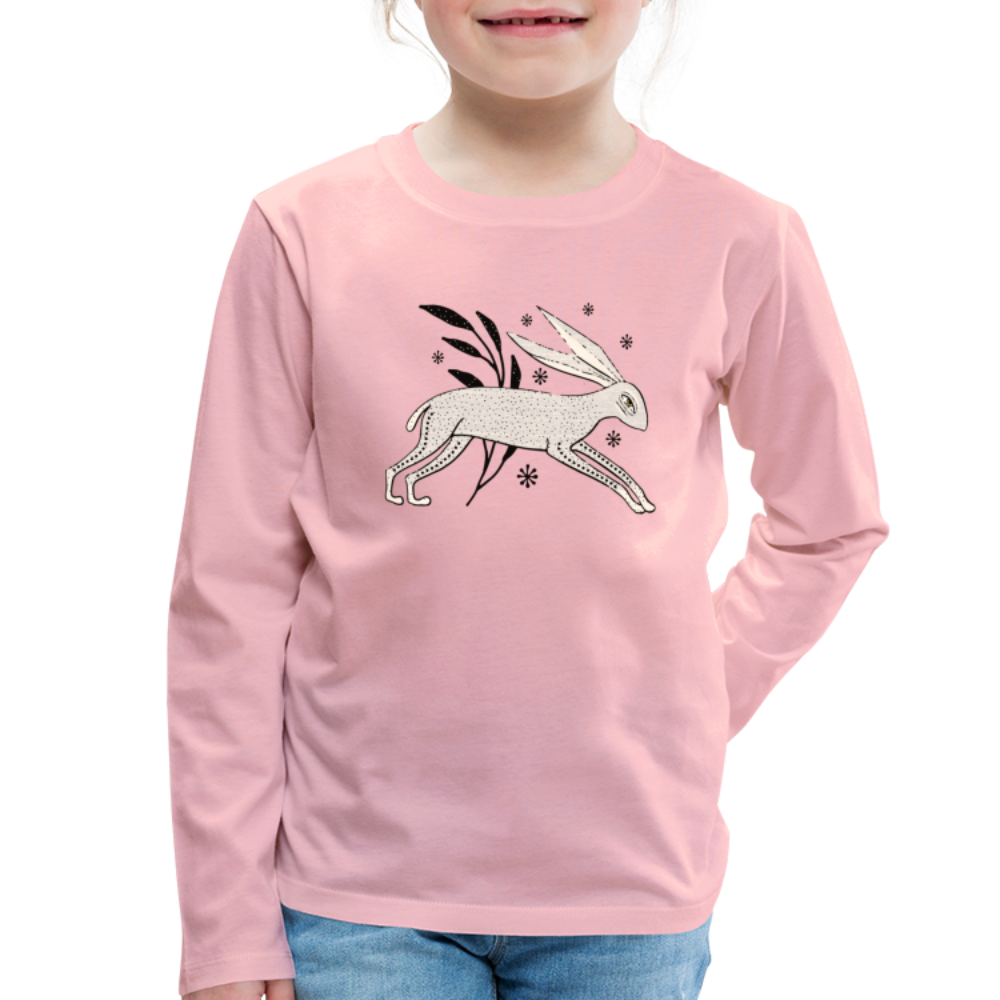 Kinder Premium Langarmshirt - "Winterhase" - Hinter dem Mond