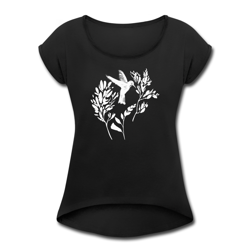 Frauen T-Shirt mit gerollten Ärmeln - "Vogel Floral" - Hinter dem Mond