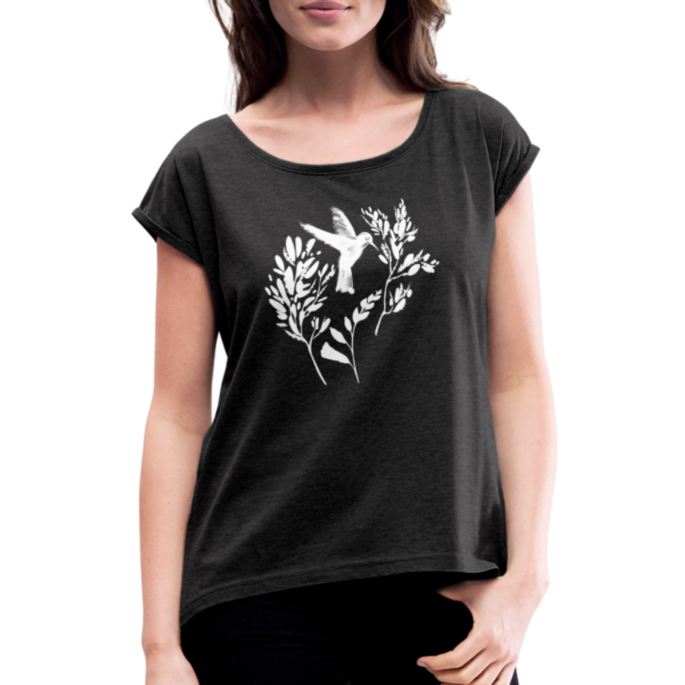 Frauen T-Shirt mit gerollten Ärmeln - "Vogel Floral" - Hinter dem Mond