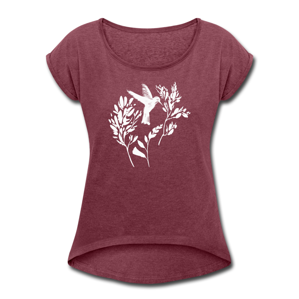 Frauen T-Shirt mit gerollten Ärmeln - "Vogel Floral" - Hinter dem Mond