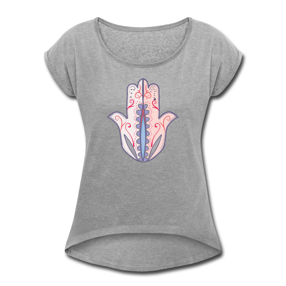 Frauen T-Shirt mit gerollten Ärmeln - "Hand der Fatima" - Hinter dem Mond