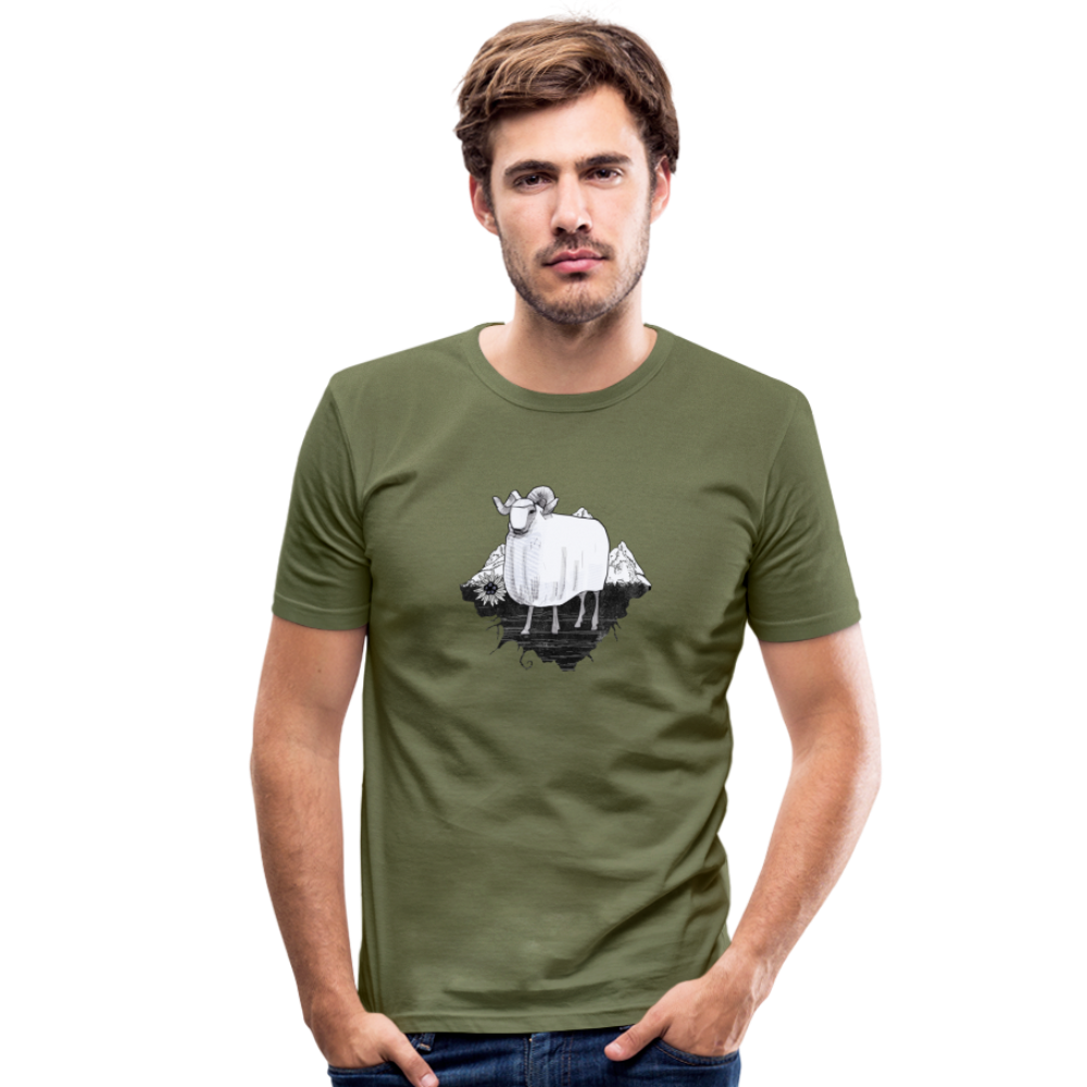 Männer Slim Fit T-Shirt - "Schaf in den Bergen" - Hinter dem Mond