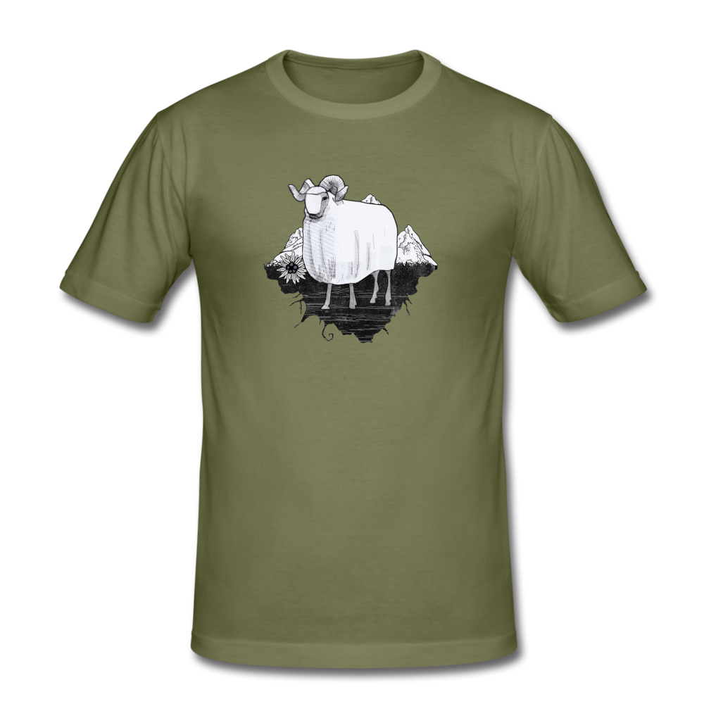 Männer Slim Fit T-Shirt - "Schaf in den Bergen" - Hinter dem Mond