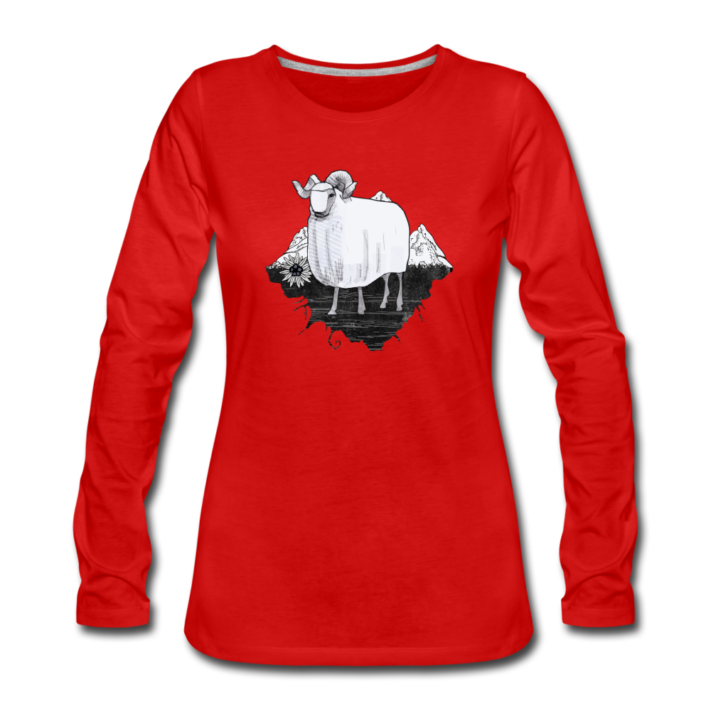 Frauen Premium Langarmshirt "Schaf in den Bergen" - Hinter dem Mond