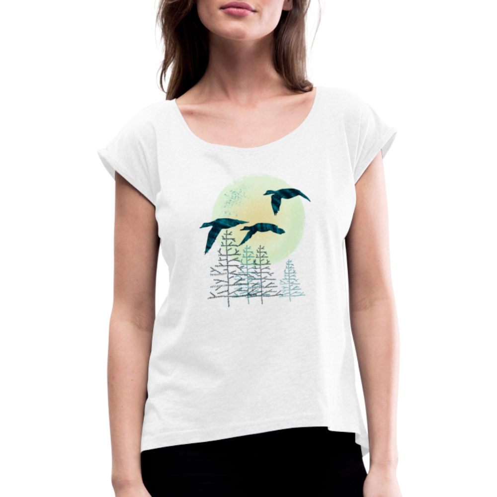 Frauen T-Shirt mit gerollten Ärmeln - "Zugvögel" - Hinter dem Mond