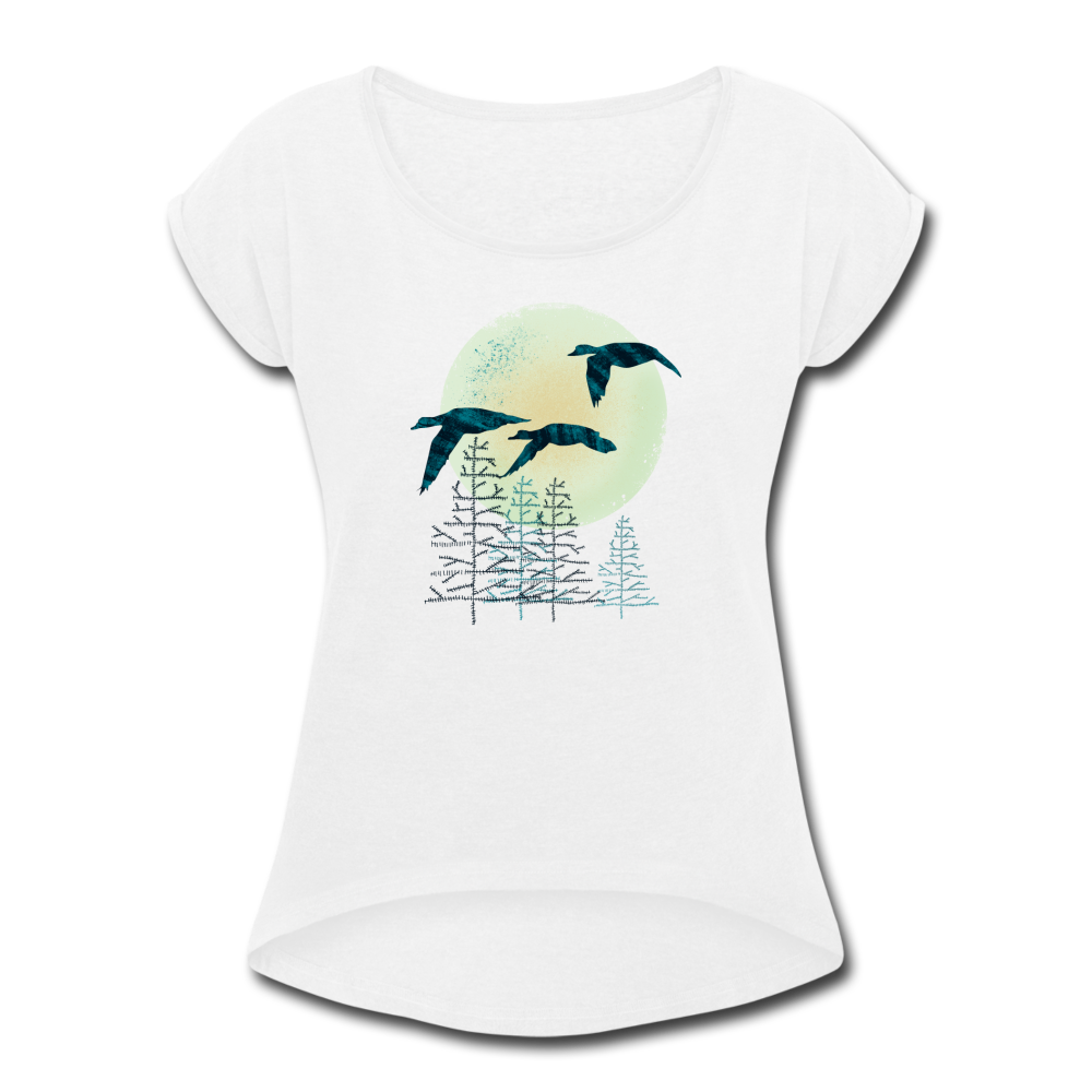 Frauen T-Shirt mit gerollten Ärmeln - "Zugvögel" - Hinter dem Mond