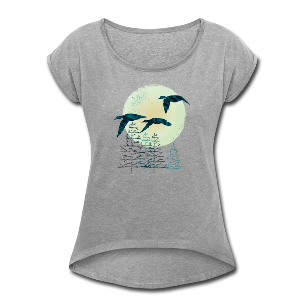 Frauen T-Shirt mit gerollten Ärmeln - "Zugvögel" - Hinter dem Mond