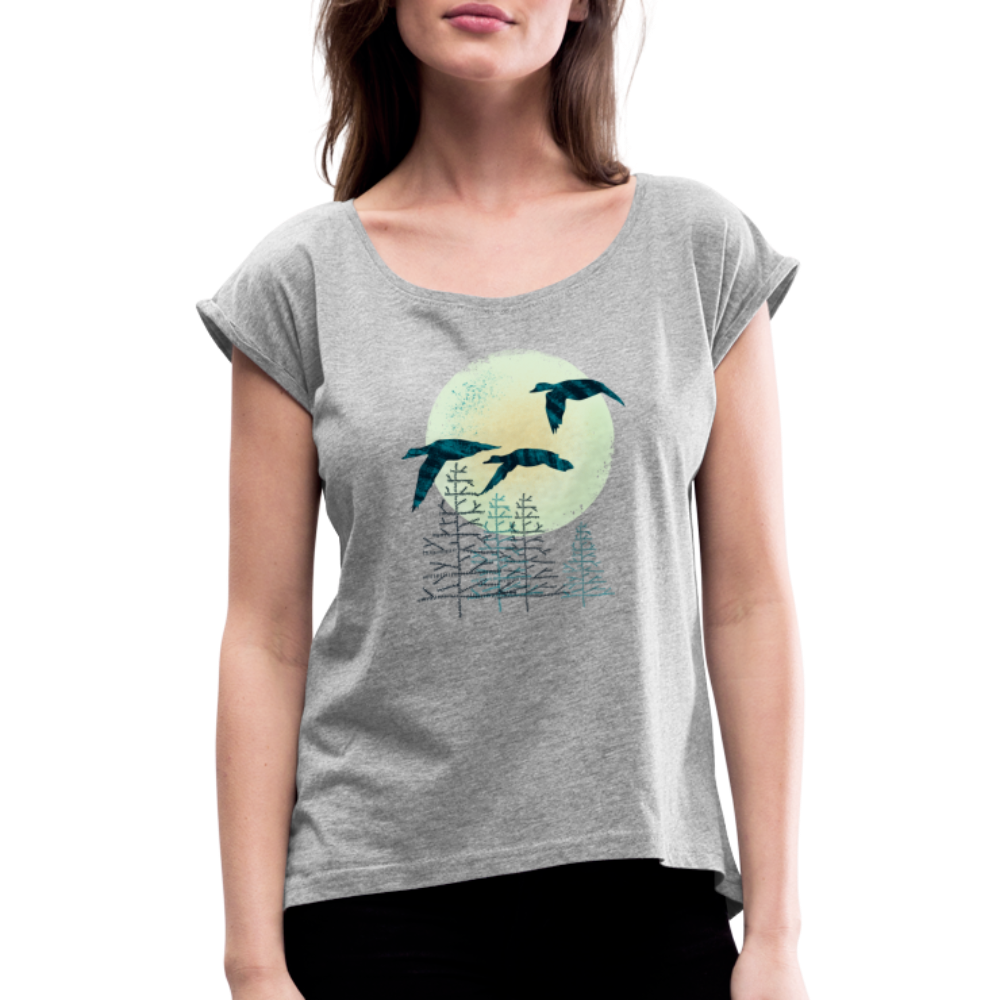 Frauen T-Shirt mit gerollten Ärmeln - "Zugvögel" - Hinter dem Mond