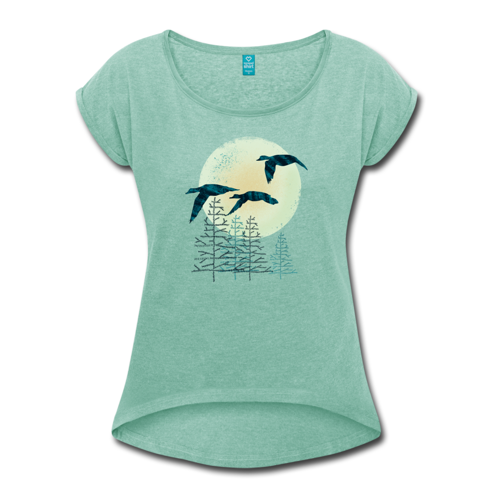 Frauen T-Shirt mit gerollten Ärmeln - "Zugvögel" - Hinter dem Mond