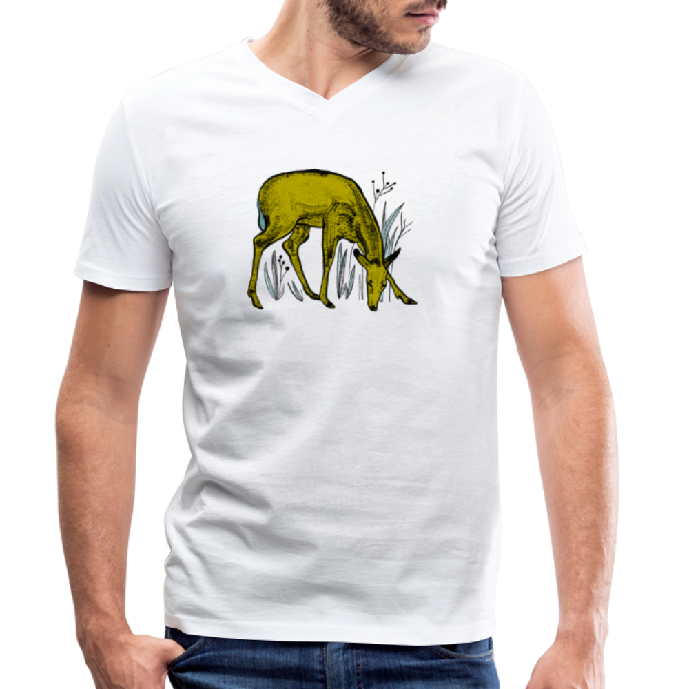 Männer Bio-T-Shirt mit V-Ausschnitt - "Reh in Olive" - Hinter dem Mond