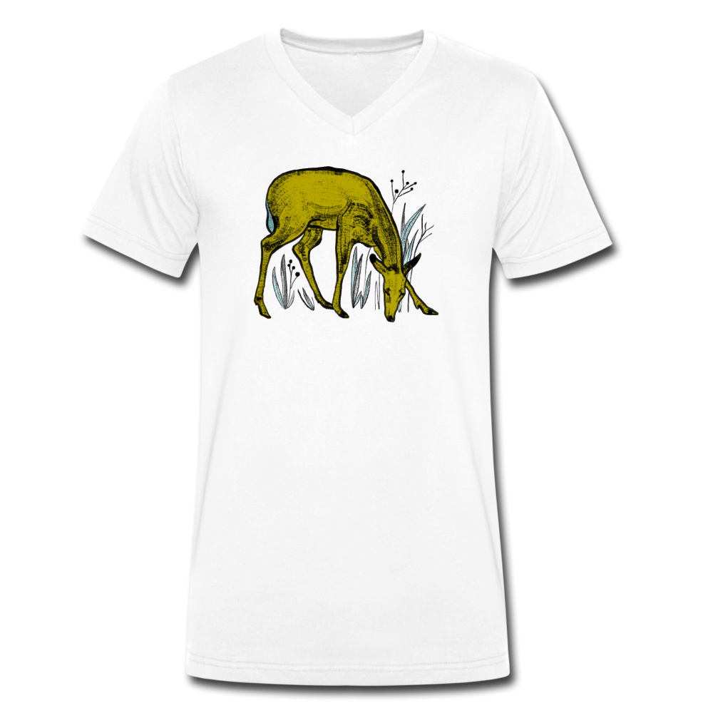 Männer Bio-T-Shirt mit V-Ausschnitt - "Reh in Olive" - Hinter dem Mond