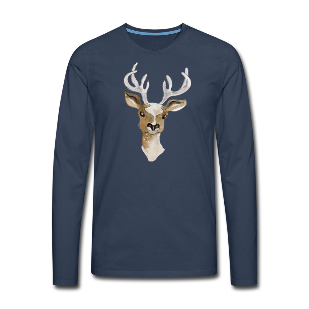 Männer Premium Langarmshirt - "Hirsch in Aquarell" - Hinter dem Mond