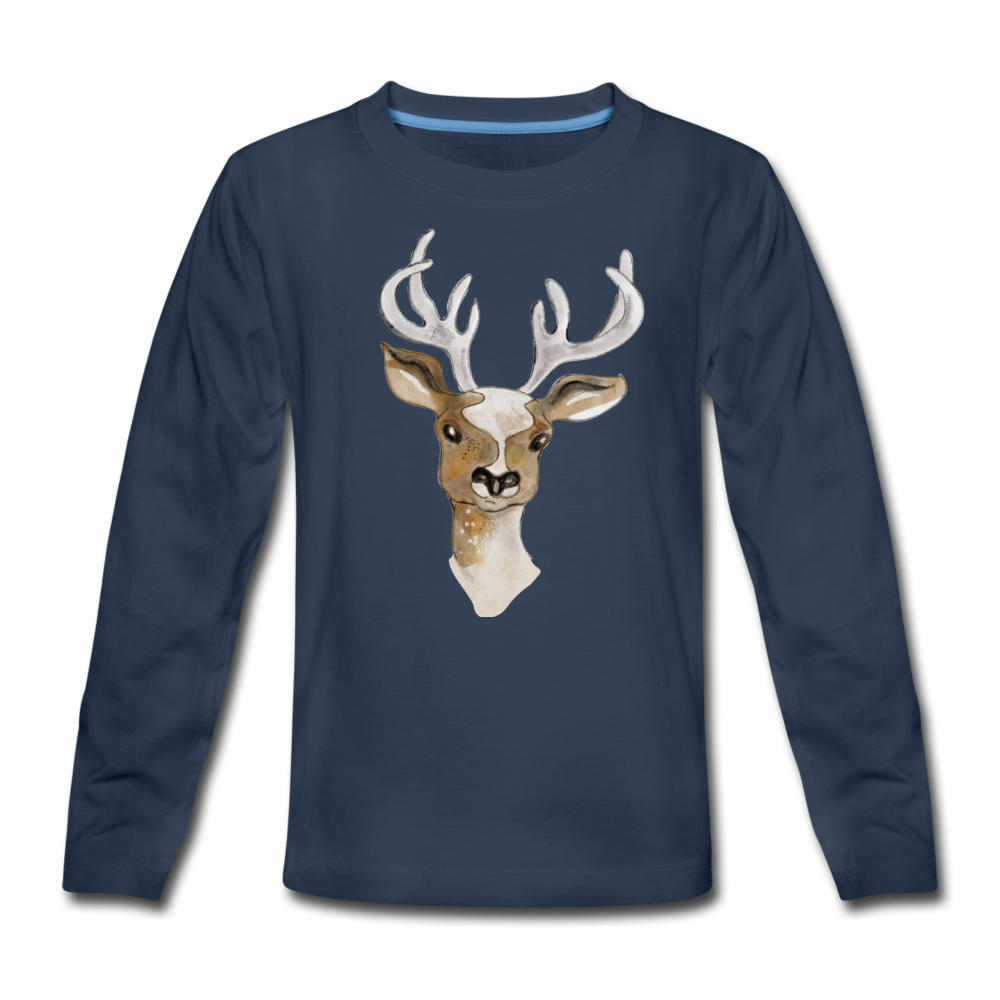 Kinder Premium Langarmshirt - "Hirsch in Aquarell" - Hinter dem Mond