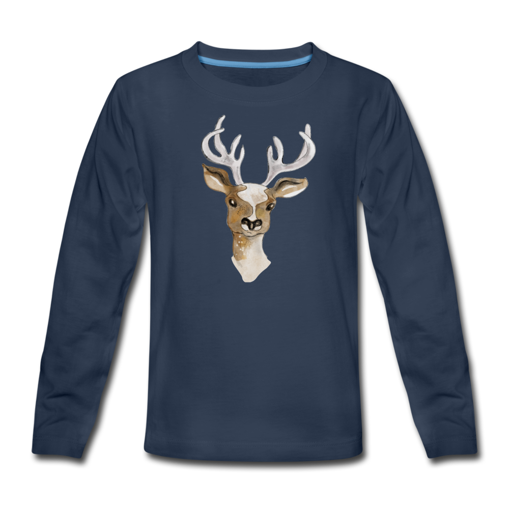 Teenager Premium Langarmshirt - "Hirsch in Aquarell" - Hinter dem Mond