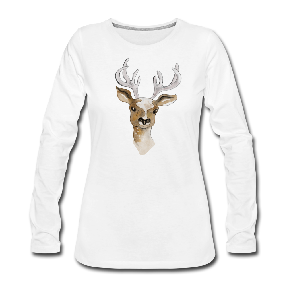 Frauen Premium Langarmshirt - "Hirsch in Aquarell" - Hinter dem Mond