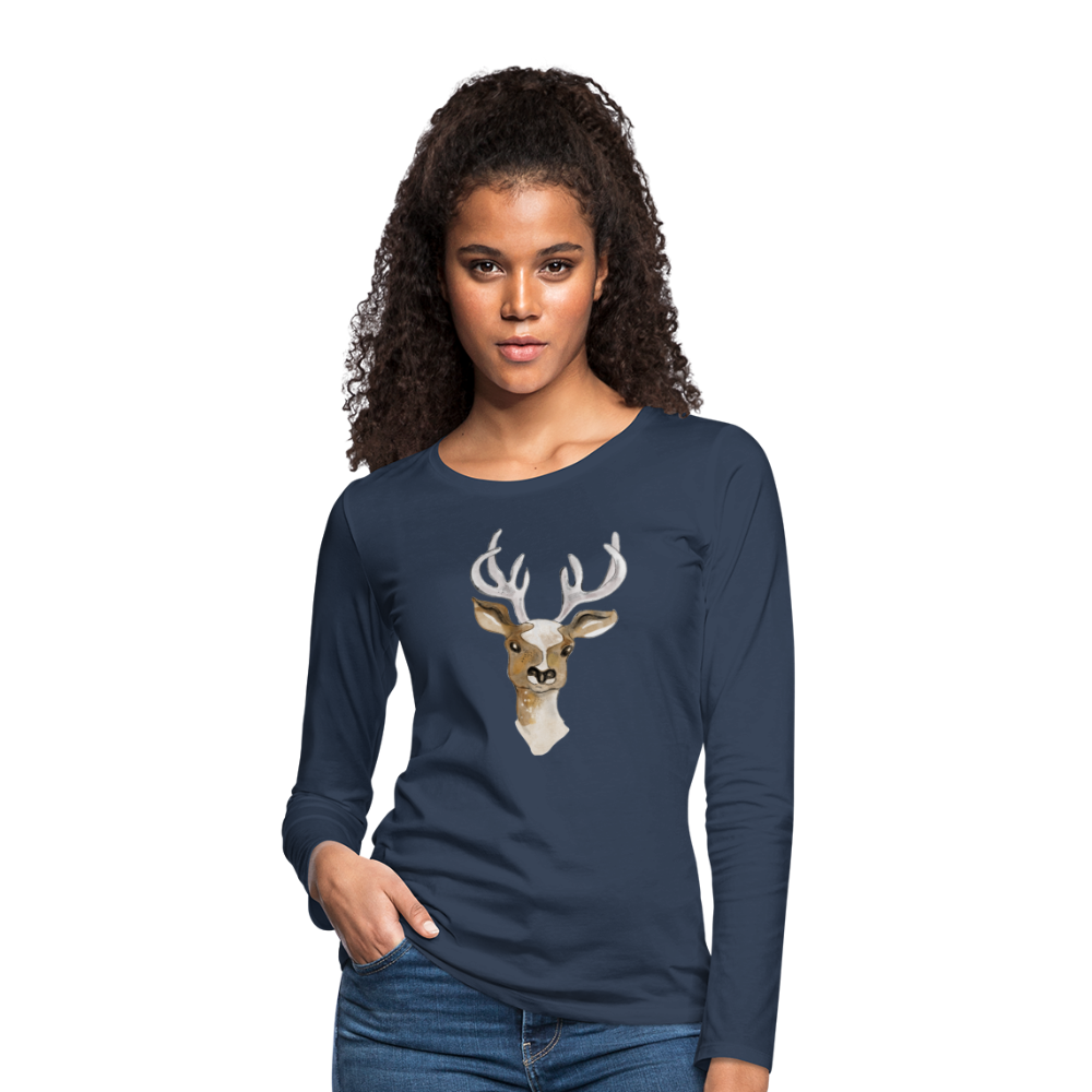 Frauen Premium Langarmshirt - "Hirsch in Aquarell" - Hinter dem Mond
