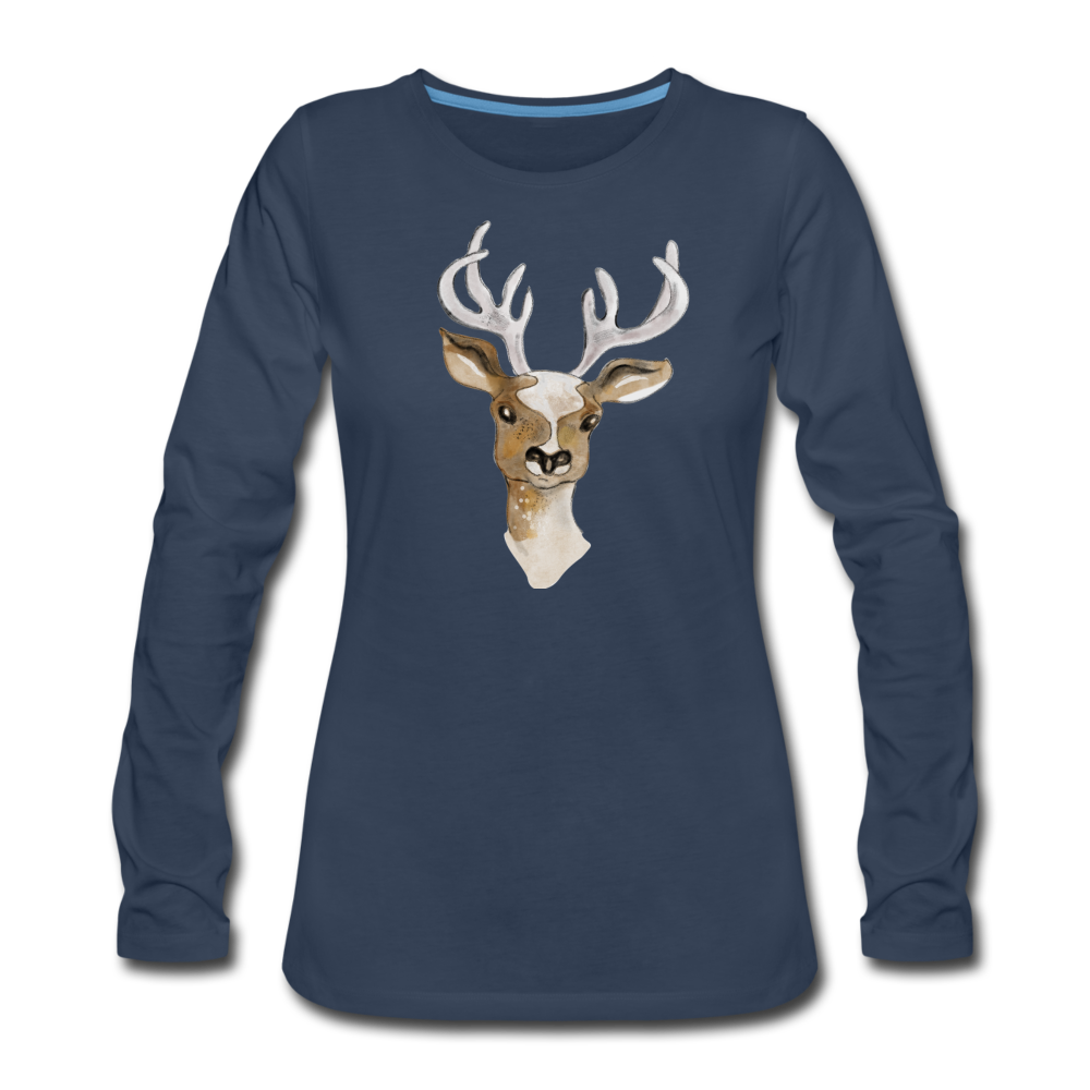 Frauen Premium Langarmshirt - "Hirsch in Aquarell" - Hinter dem Mond