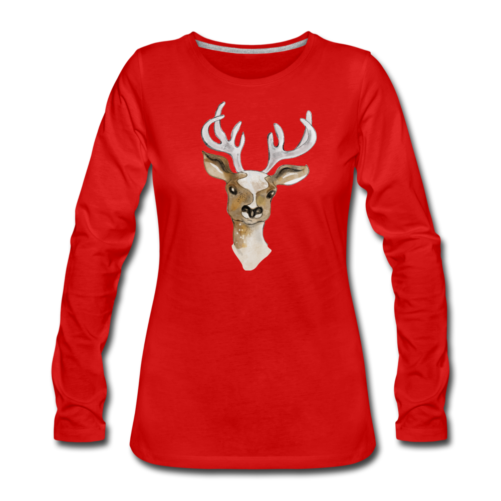 Frauen Premium Langarmshirt - "Hirsch in Aquarell" - Hinter dem Mond