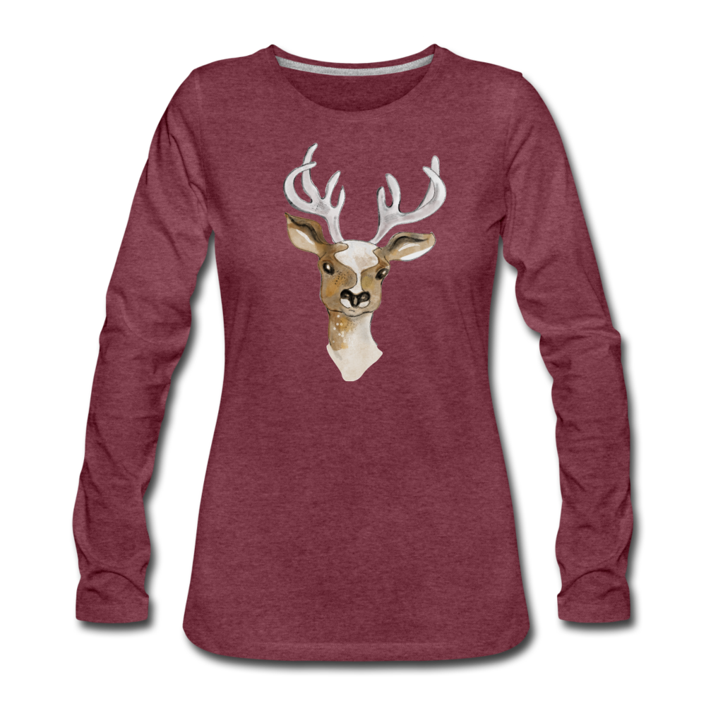 Frauen Premium Langarmshirt - "Hirsch in Aquarell" - Hinter dem Mond