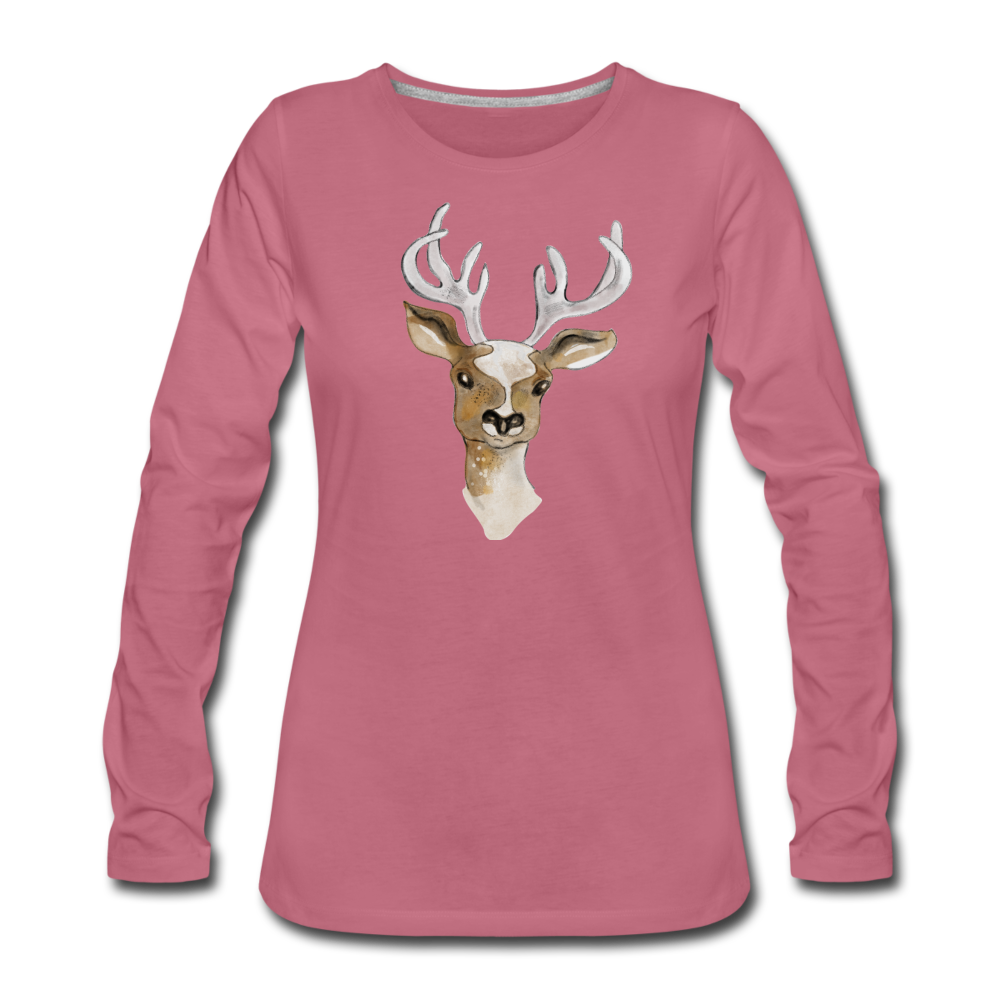 Frauen Premium Langarmshirt - "Hirsch in Aquarell" - Hinter dem Mond